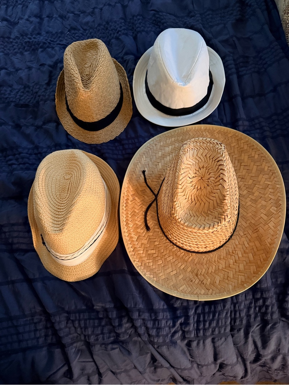 Straw Fedora & Sun Hat Collection - Natural Tan and White 4 Pack